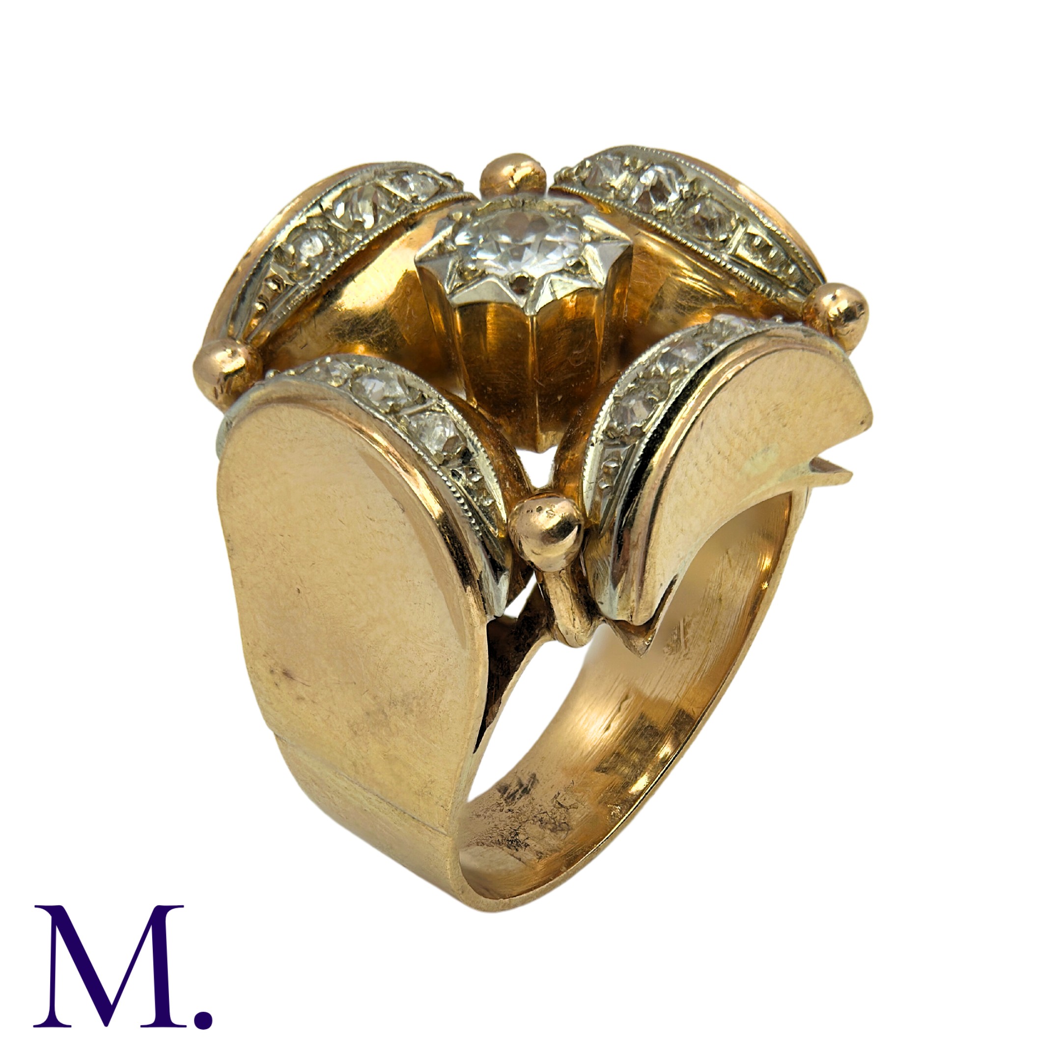 A Diamond Retro Ring in 18K yellow gold, set with a round cut diamond to the centre with rose cut - Image 5 of 6