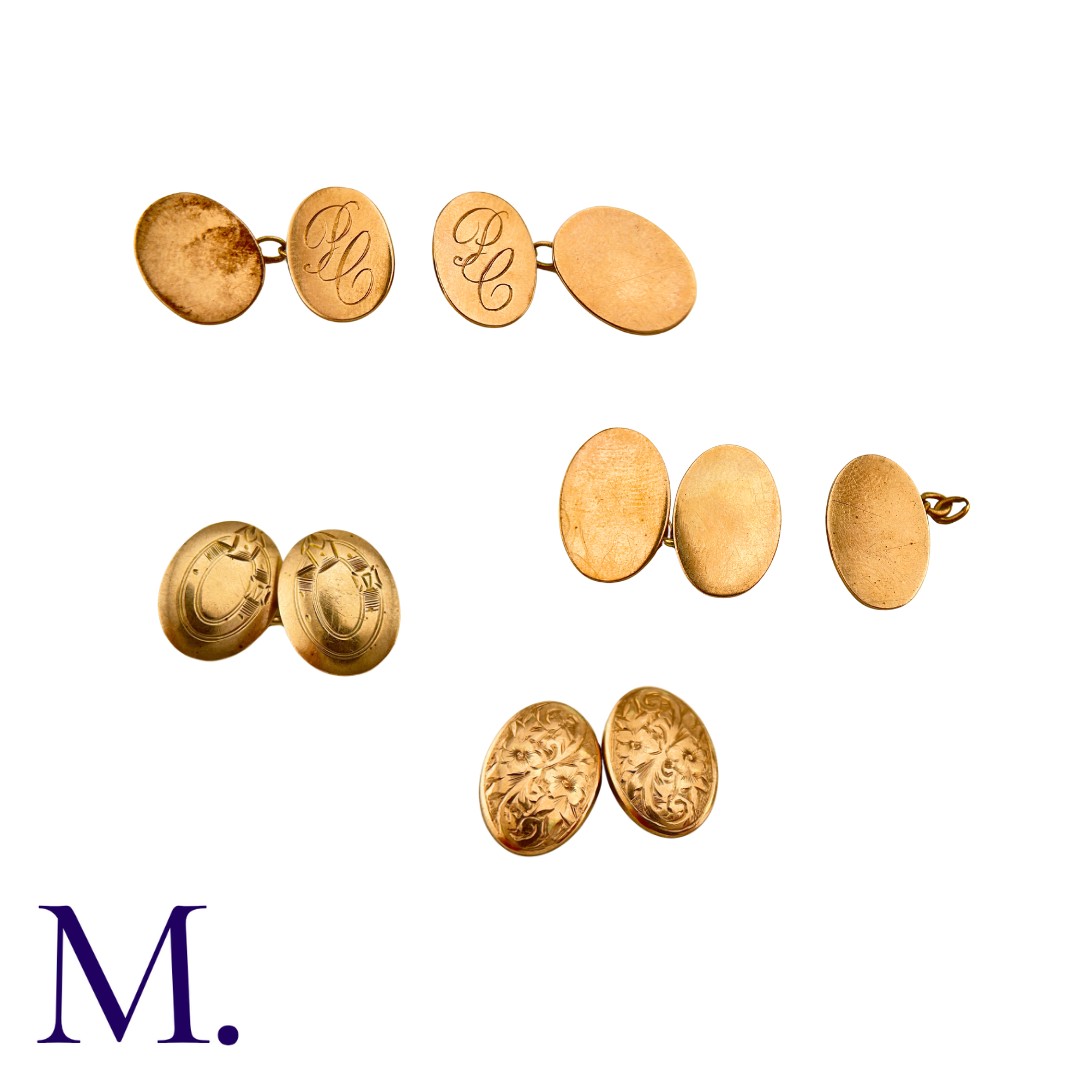 NO RESERVE - Various Gold Cufflinks in 9K gold including one pair engraved 'PC' and other single