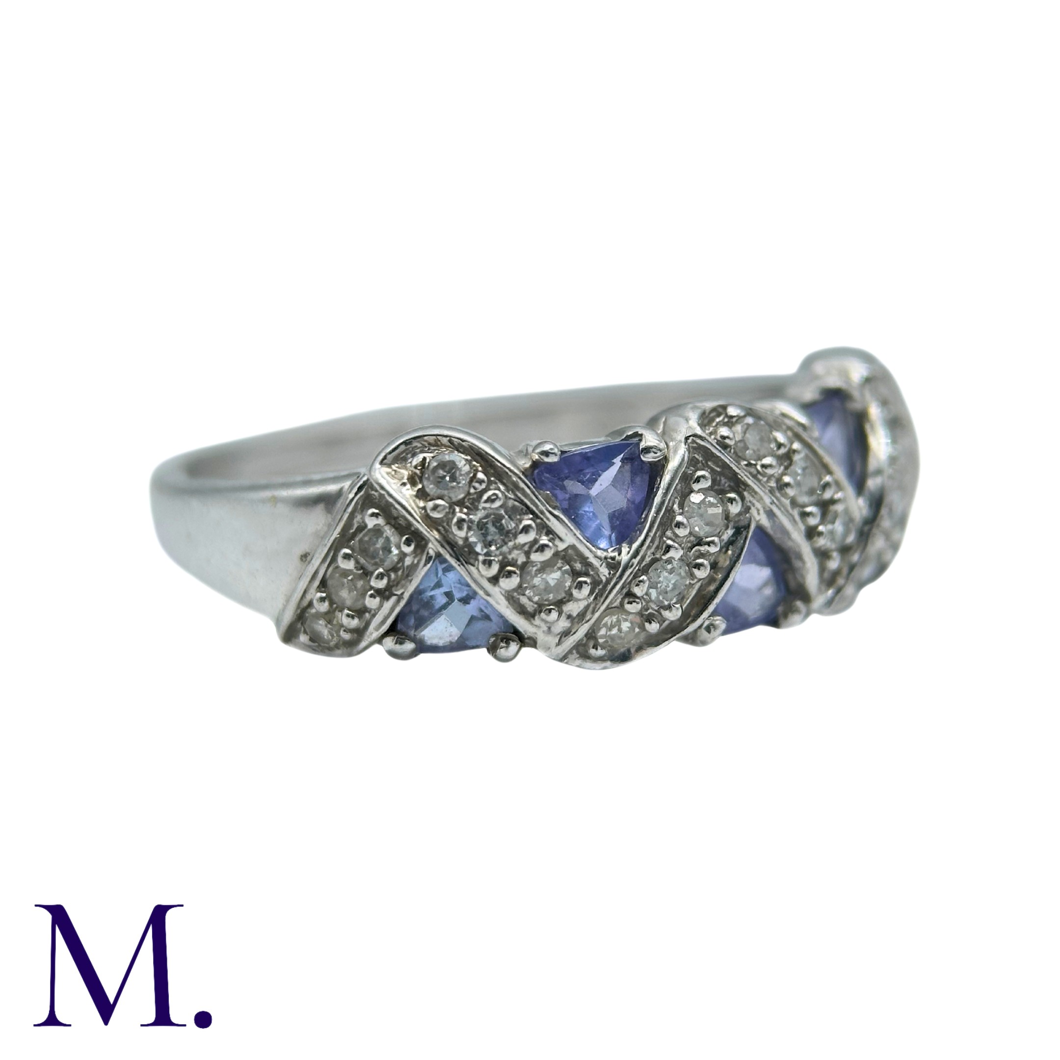 A Tanzanite And Diamond Ring in 9k white gold, set with trillion cut tanzanites and round cut - Image 2 of 4