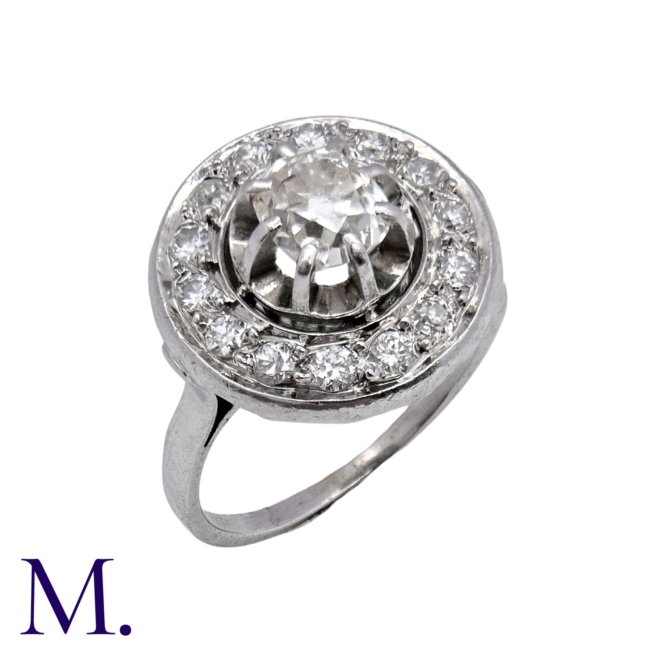 A Diamond Cluster Ring in 18K white gold set with an old cut diamond to the centre with fourteen - Image 2 of 5