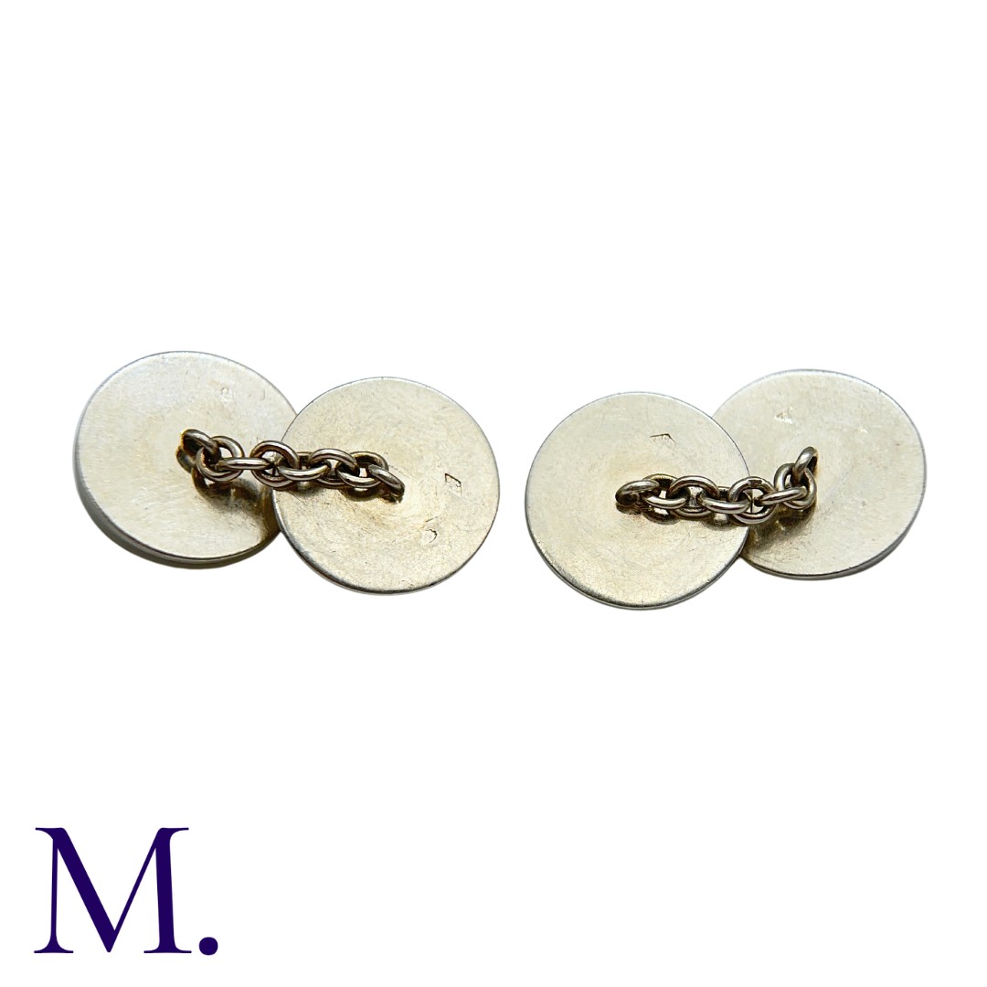 A Pair of Onyx, Crystal & Diamond Cufflinks in 18K white gold, with each crystal disc inlaid with - Image 2 of 2