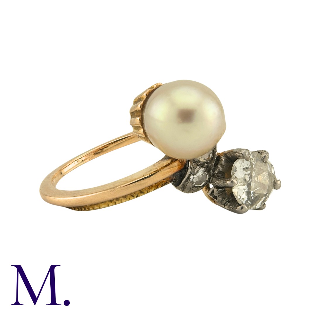 A Diamond And Pearl Toi Et Moi Ring in yellow gold, set with a principal old cut diamond of - Image 3 of 3