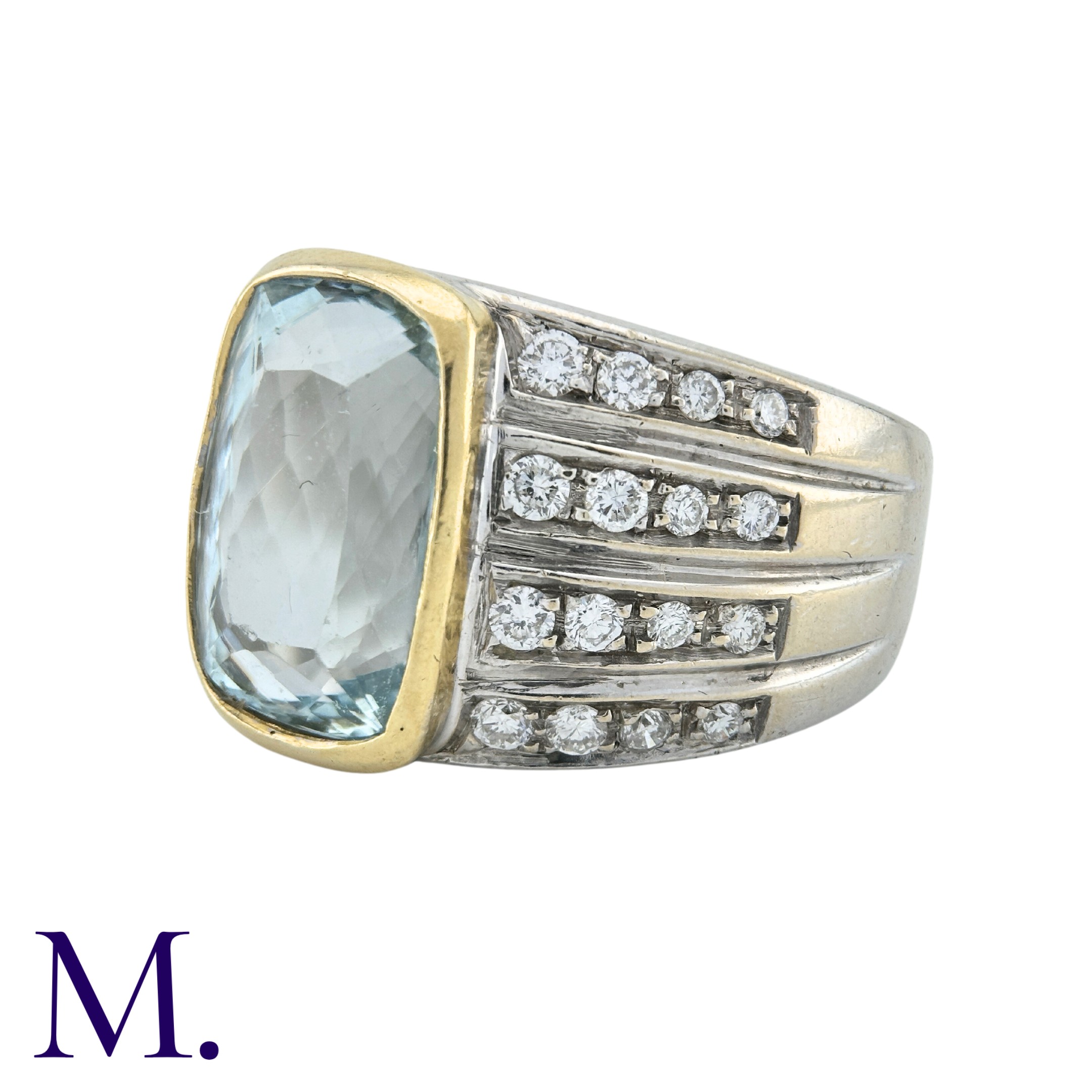 An Aquamarine And Diamond Ring in 18k white and yellow gold, set with a principal aquamarine of - Image 2 of 3