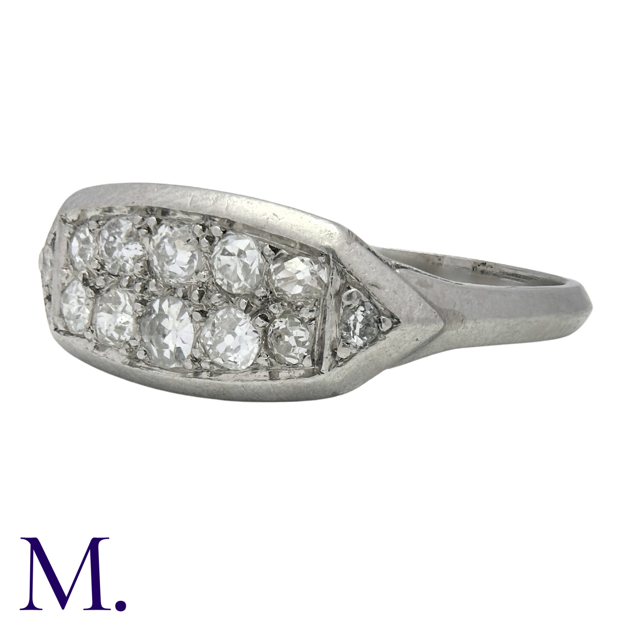 A Diamond Double Row Ring in platinum, set with two rows of diamonds amounting to approximately 0. - Image 2 of 5