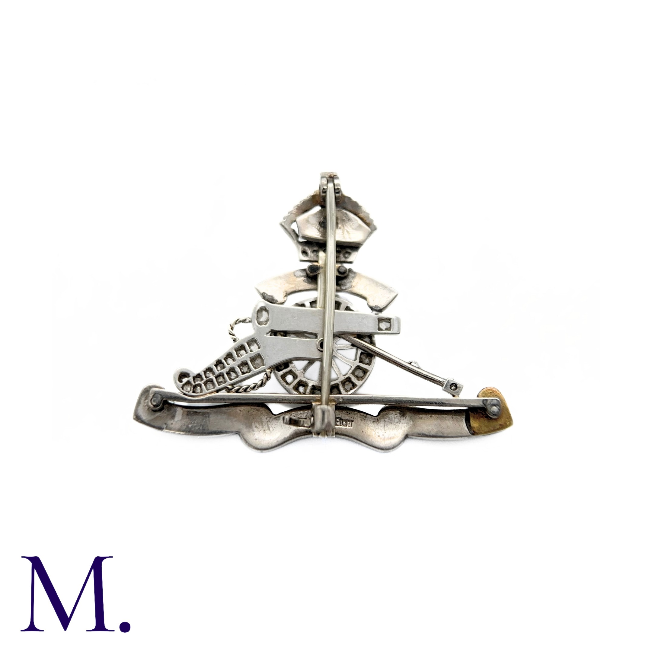 A Royal Artillery Enamel and Diamond Cap Badge in platinum and 18ct gold. Motto of 'Ubique Quo Fas - Image 3 of 3