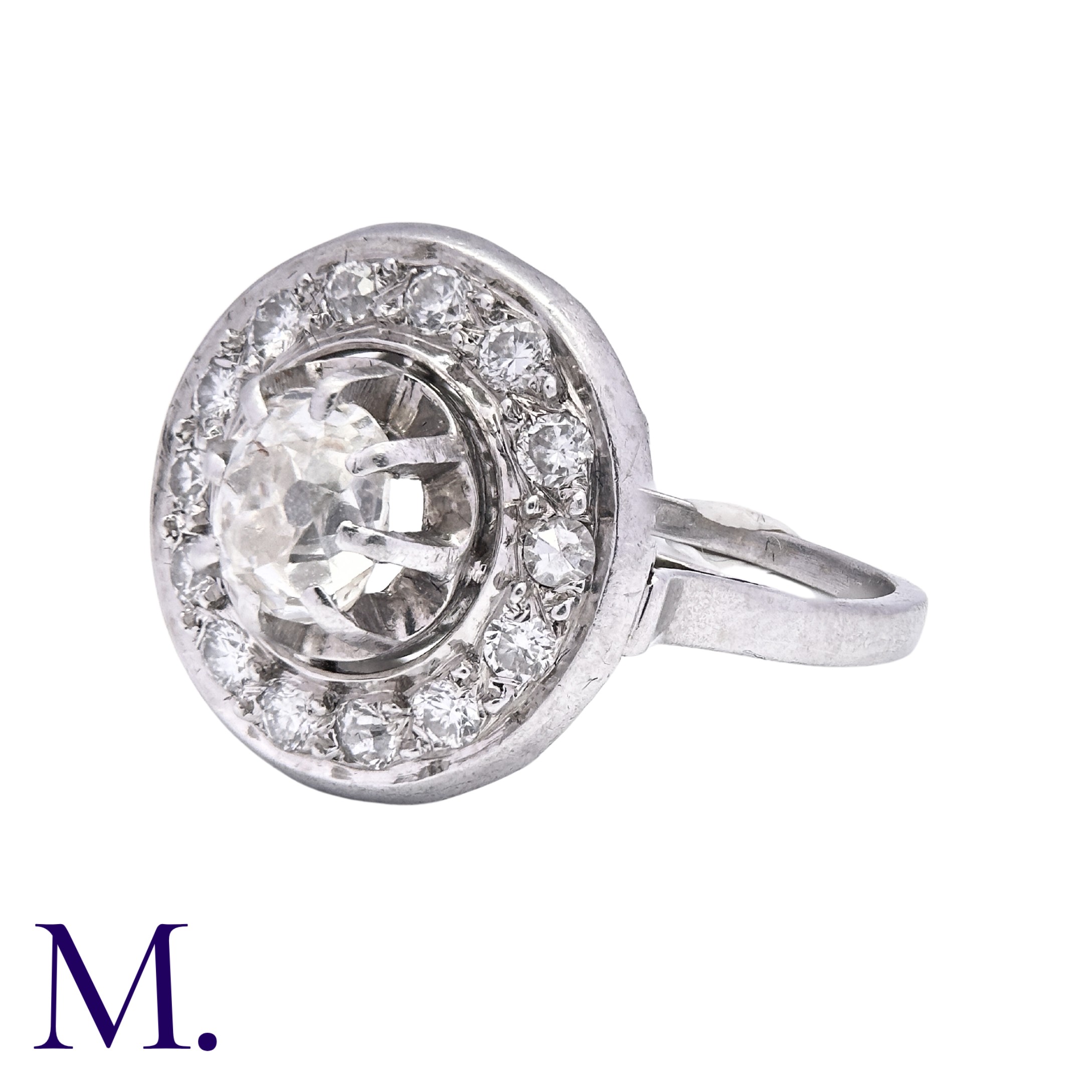 A Diamond Cluster Ring in 18K white gold set with an old cut diamond to the centre with fourteen - Image 3 of 5