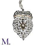 An Antique Rose Diamond Pendant in silver, set with rose cut diamonds. Possibly of French origin.