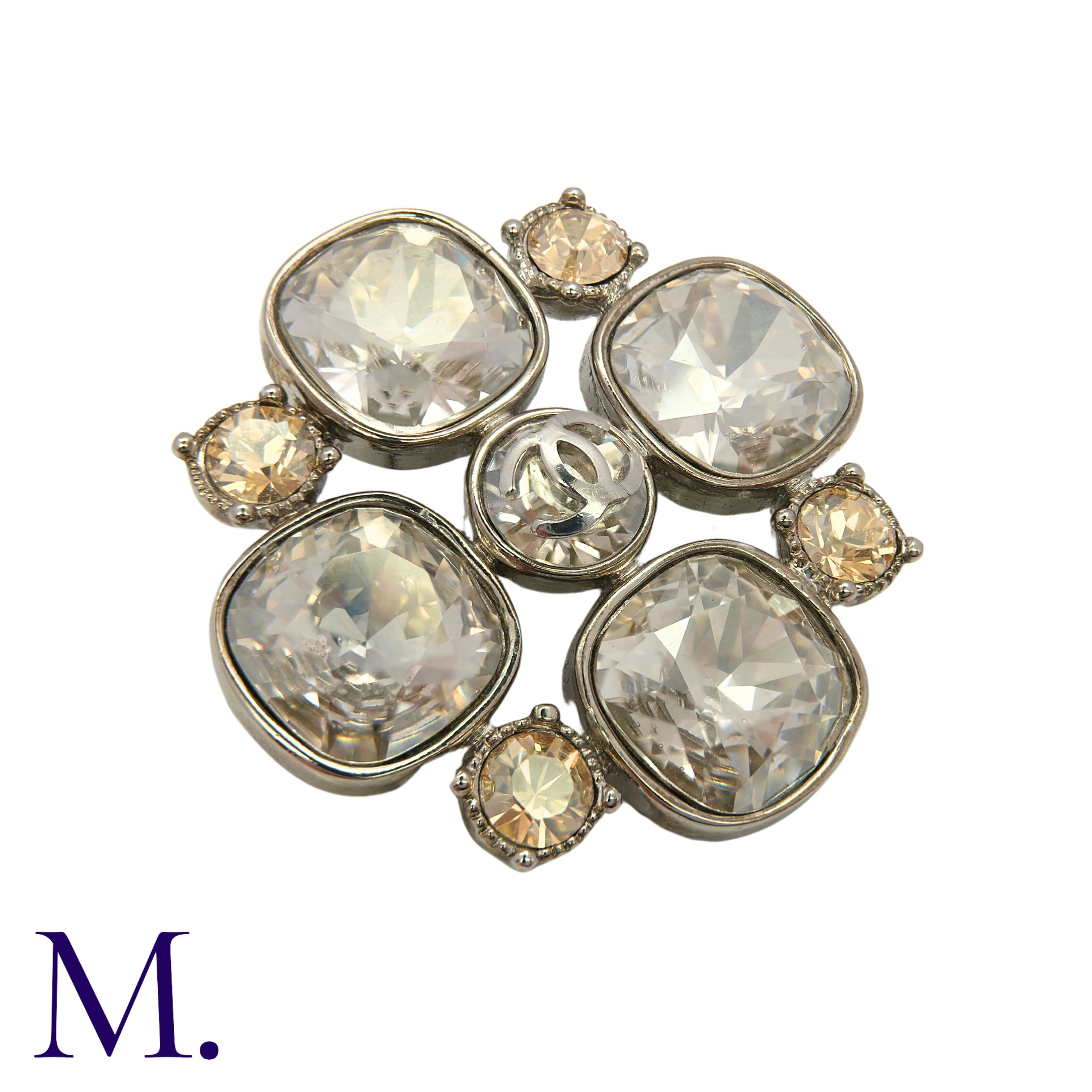 CHANEL. A Costume Brooch in quatrefoil form, set with large light lilac stones to the cardinal - Image 3 of 3