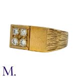 A Diamond-Set Signet Ring in 9K yellow gold, with a rectangular face, half polished and the other