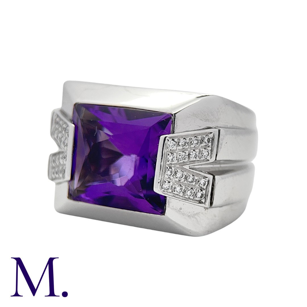 VERSACE. An Amethyst and Diamond Ring in 18K white gold, set with a large fancy faceted- - Image 3 of 4