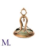 An Antique Fob Seal in yellow gold, set with a carve ed intaglio of a gentleman in profile, to an