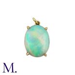 An Opal Pendant in yellow gold, set with a cabochon opal of approximately 2.50cts. Unmarked but
