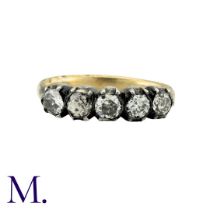 An Old Cut Diamond Five Stone Ring in yellow gold and silver, set with five old cut diamonds