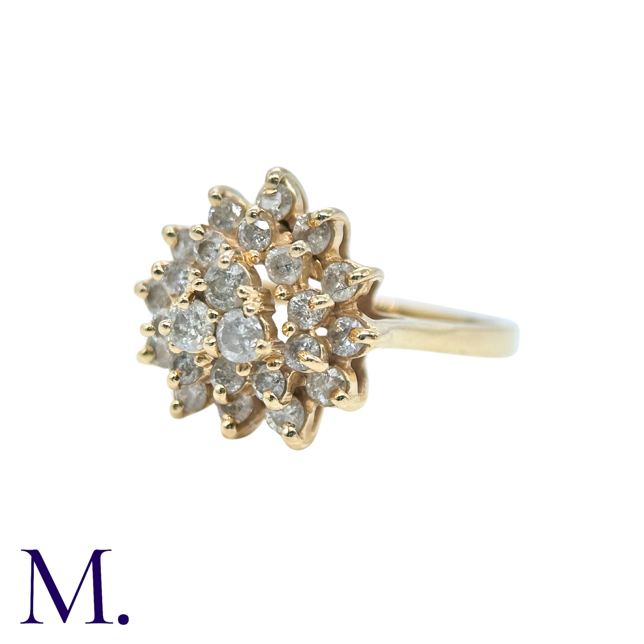 A Diamond Cluster Ring in 14k gold, set with a cluster of round cut diamonds. Stamped 14K, RL. Size: - Image 2 of 3