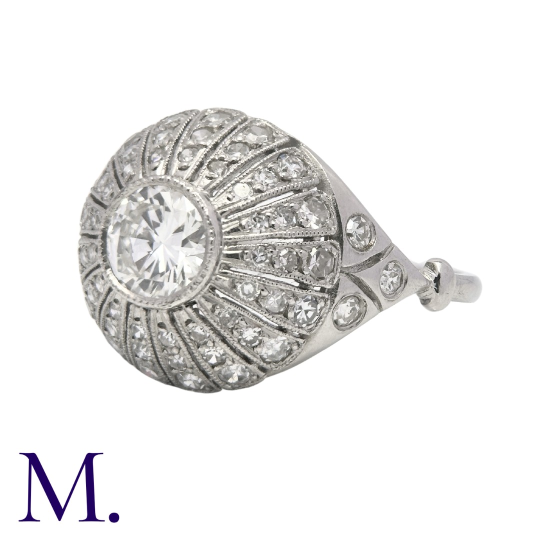 A Diamond Bombe Ring in white gold set in the centre with a round cut diamond of approximately 0. - Image 3 of 3