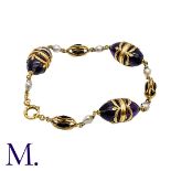 An Antique French Amethyst Bracelet in 18K yellow gold, with large cabochon amethyst and natural