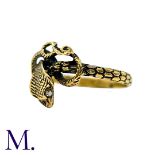 An Antique Snake Ring in yellow gold, designed as a coiled, knotted snake, with round cut diamond