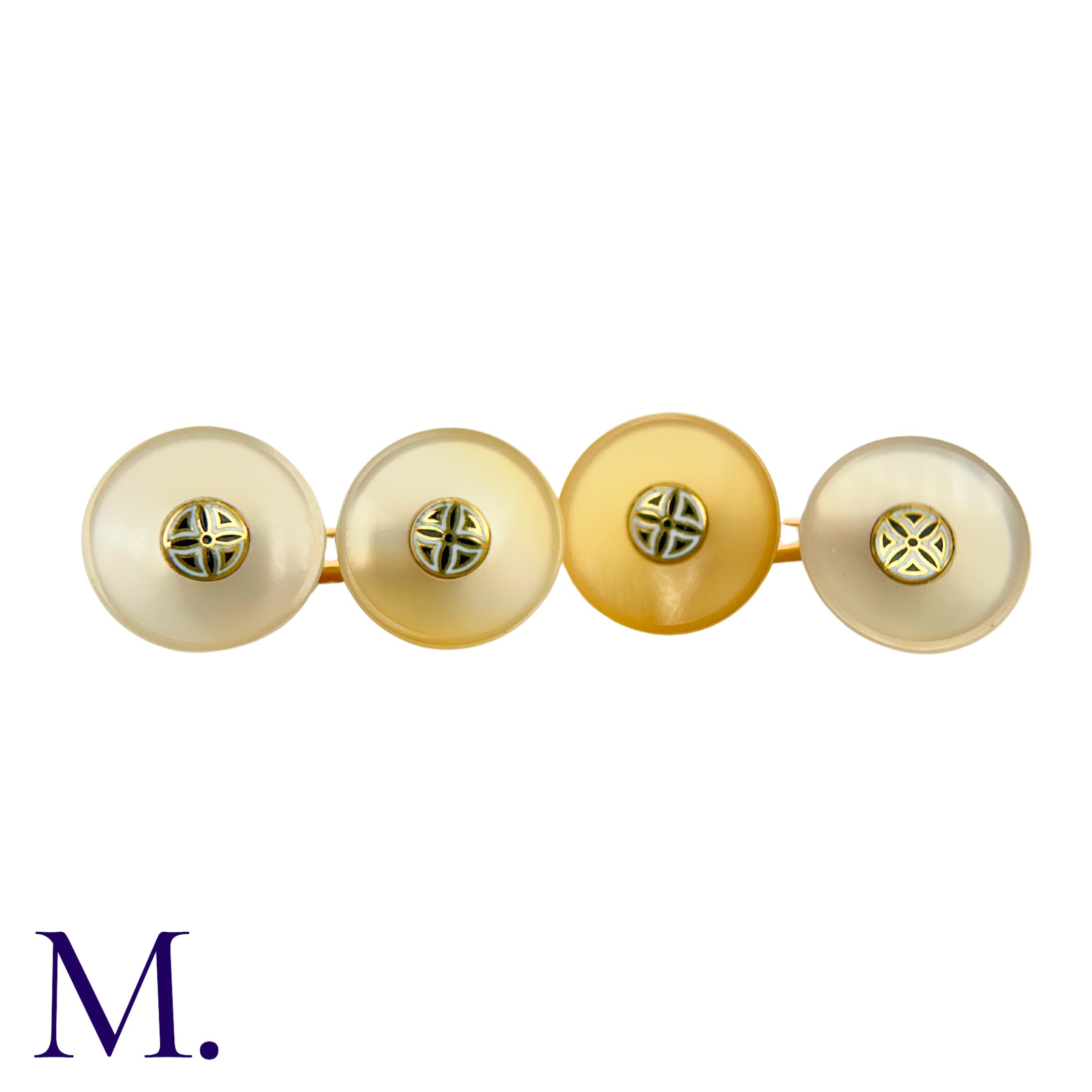 A Pair of Hardstone Cufflinks in 18K yellow gold, with 14mm diameter circular discs of cream-brown