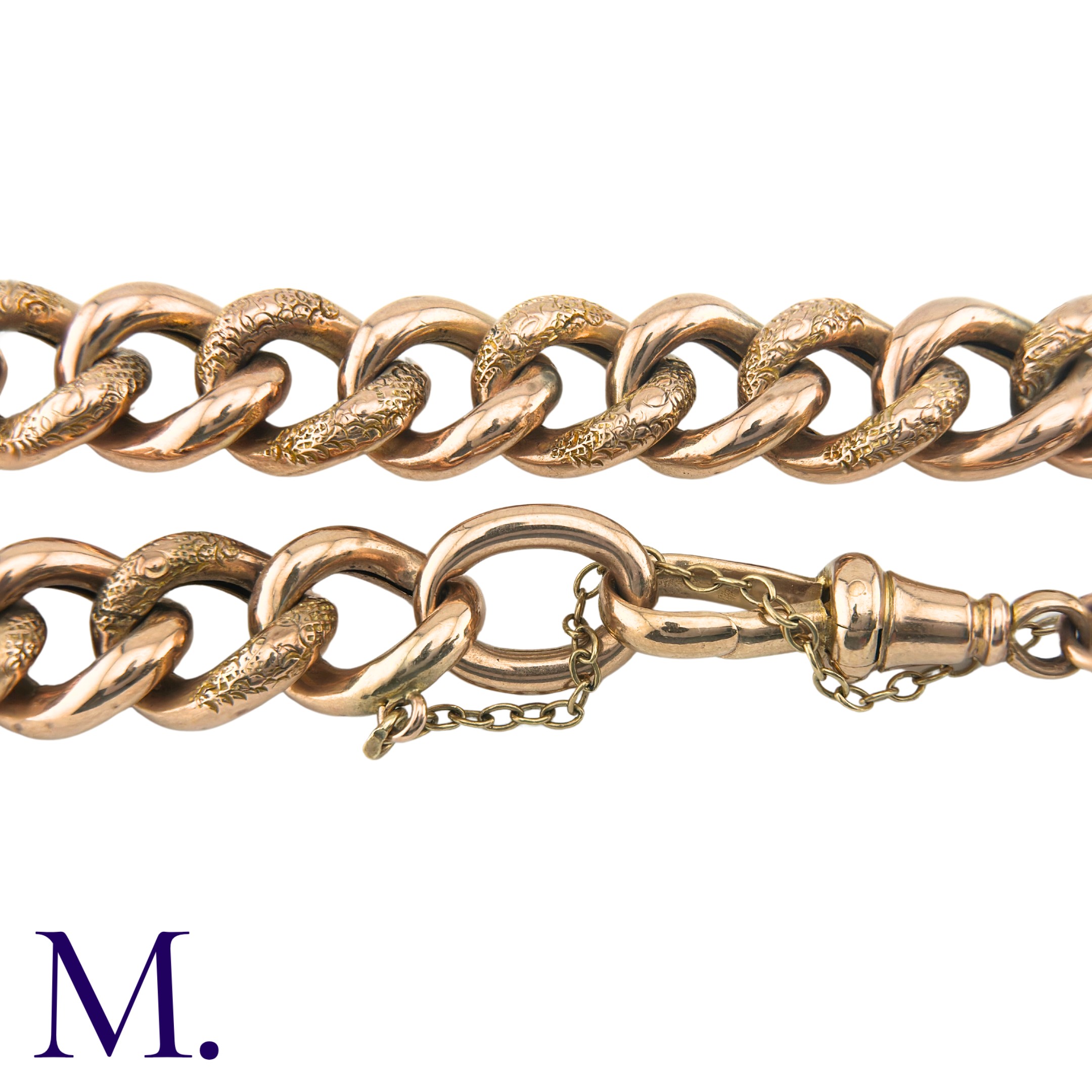 A 'Night and Day' Curb Bracelet in 9K rose gold secured with a dog clip clasp. Clasp marked for - Image 3 of 3