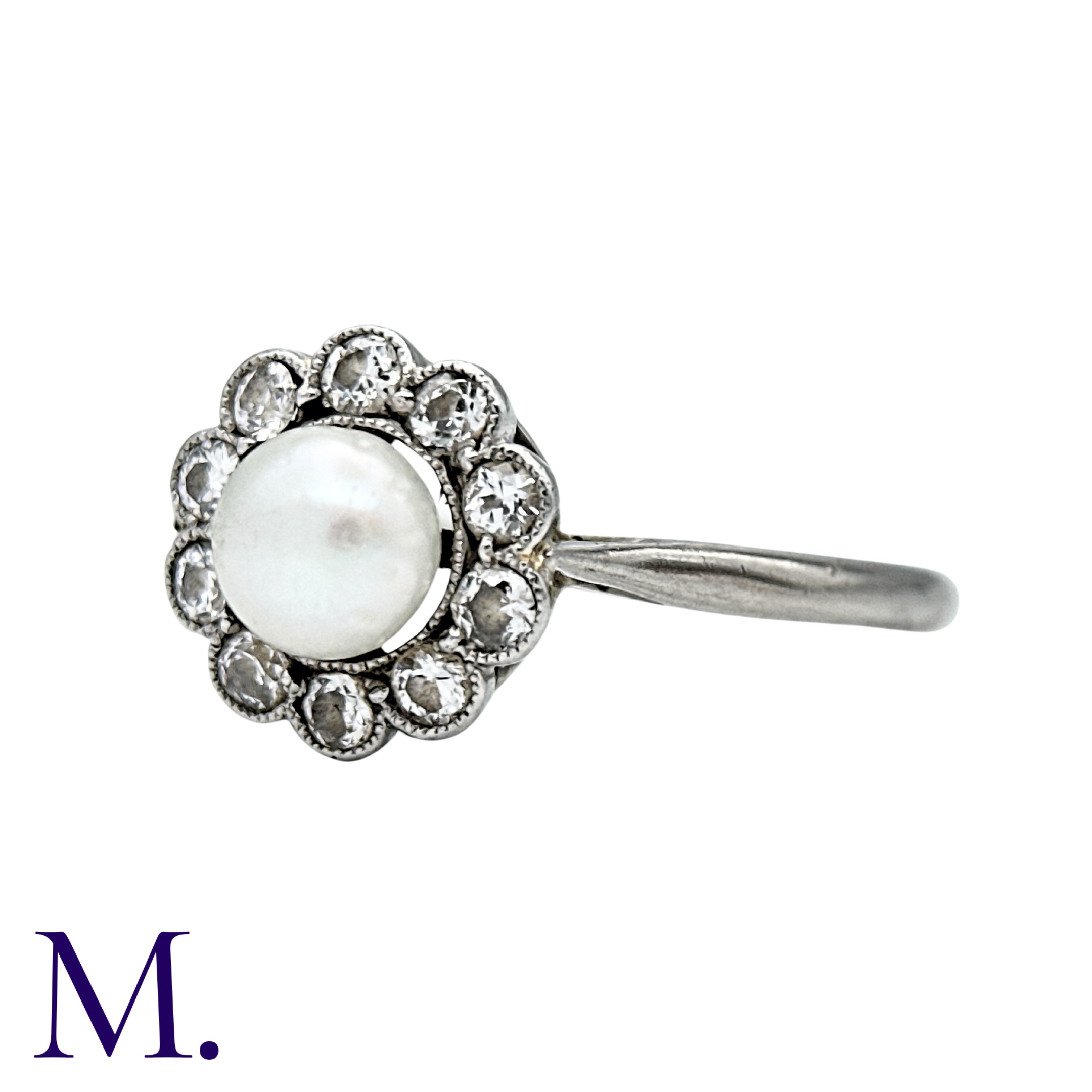 A Pearl And Diamond Cluster Ring in 18k white gold and platinum, set with a principal pearl of - Image 3 of 3