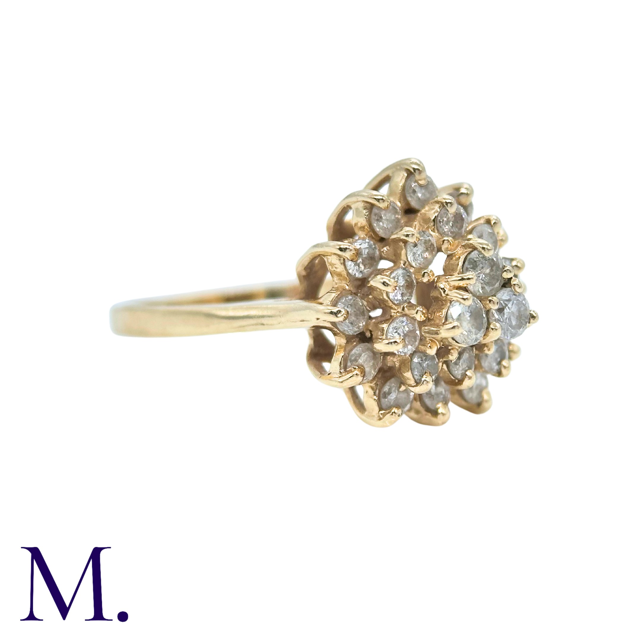 A Diamond Cluster Ring in 14k gold, set with a cluster of round cut diamonds. Stamped 14K, RL. Size: - Image 3 of 3