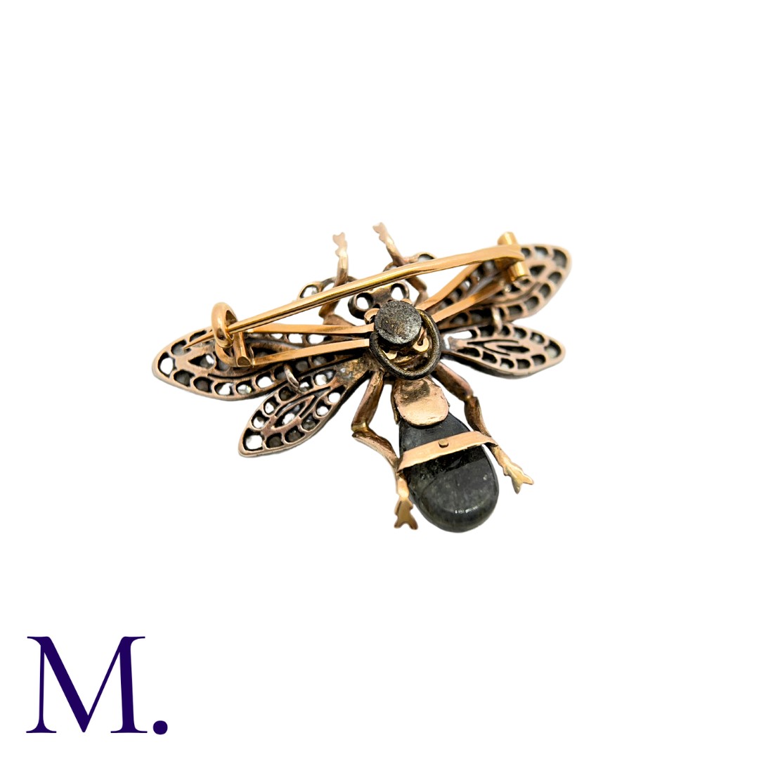 An Antique Labradorite & Diamond Insect Brooch in 18K gold and silver, set with a pear-shaped - Image 4 of 4