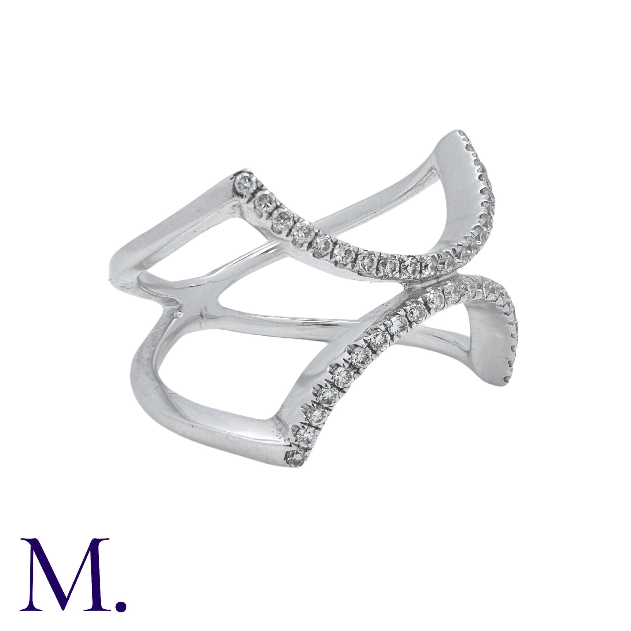 A Diamond Ring in 18K white gold set in a fine stylised 'X' form with diamonds weighing - Image 2 of 3