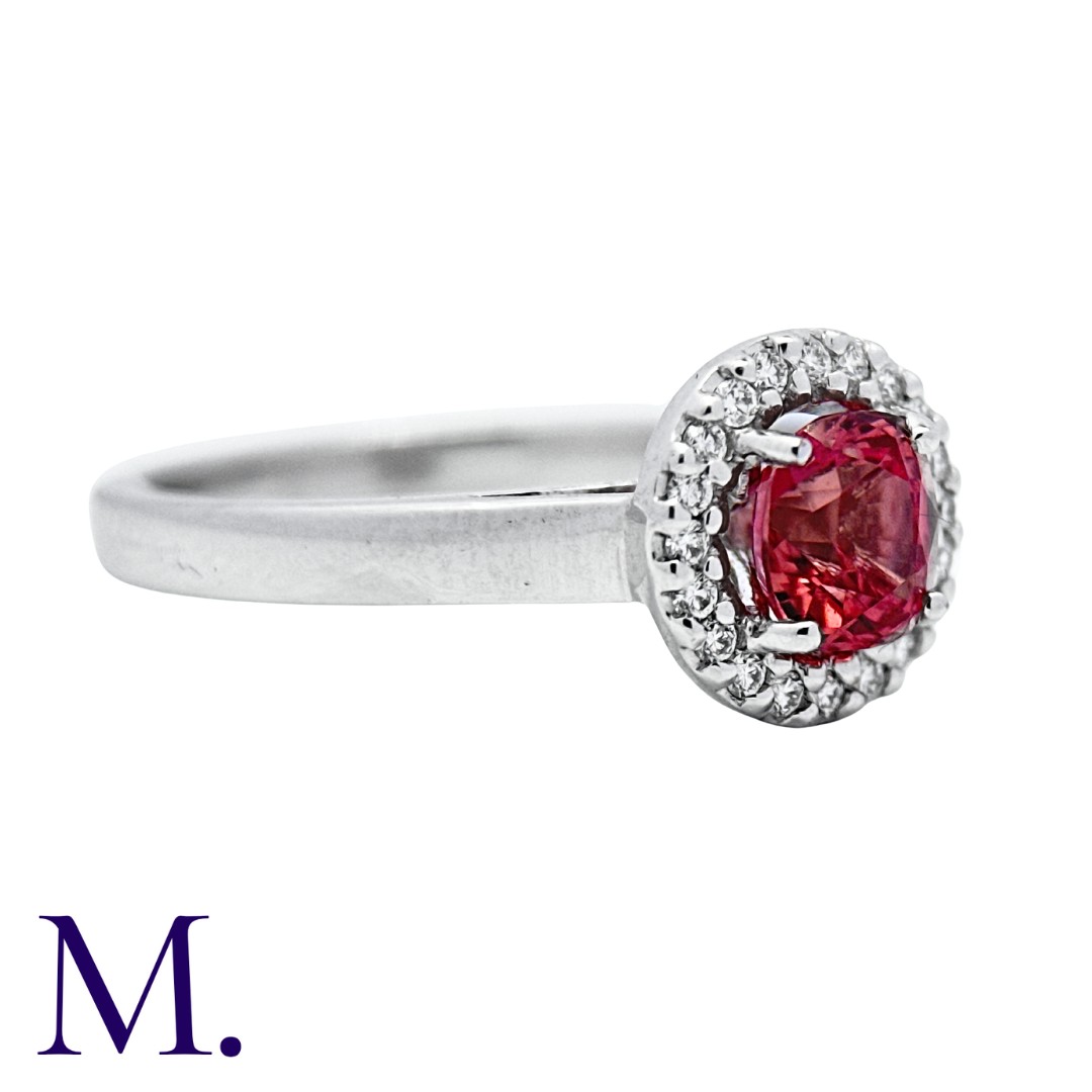 A Padparadscha Sapphire & Diamond Ring in 18K white gold, set with a round cut Padparadscha sapphire - Image 3 of 3