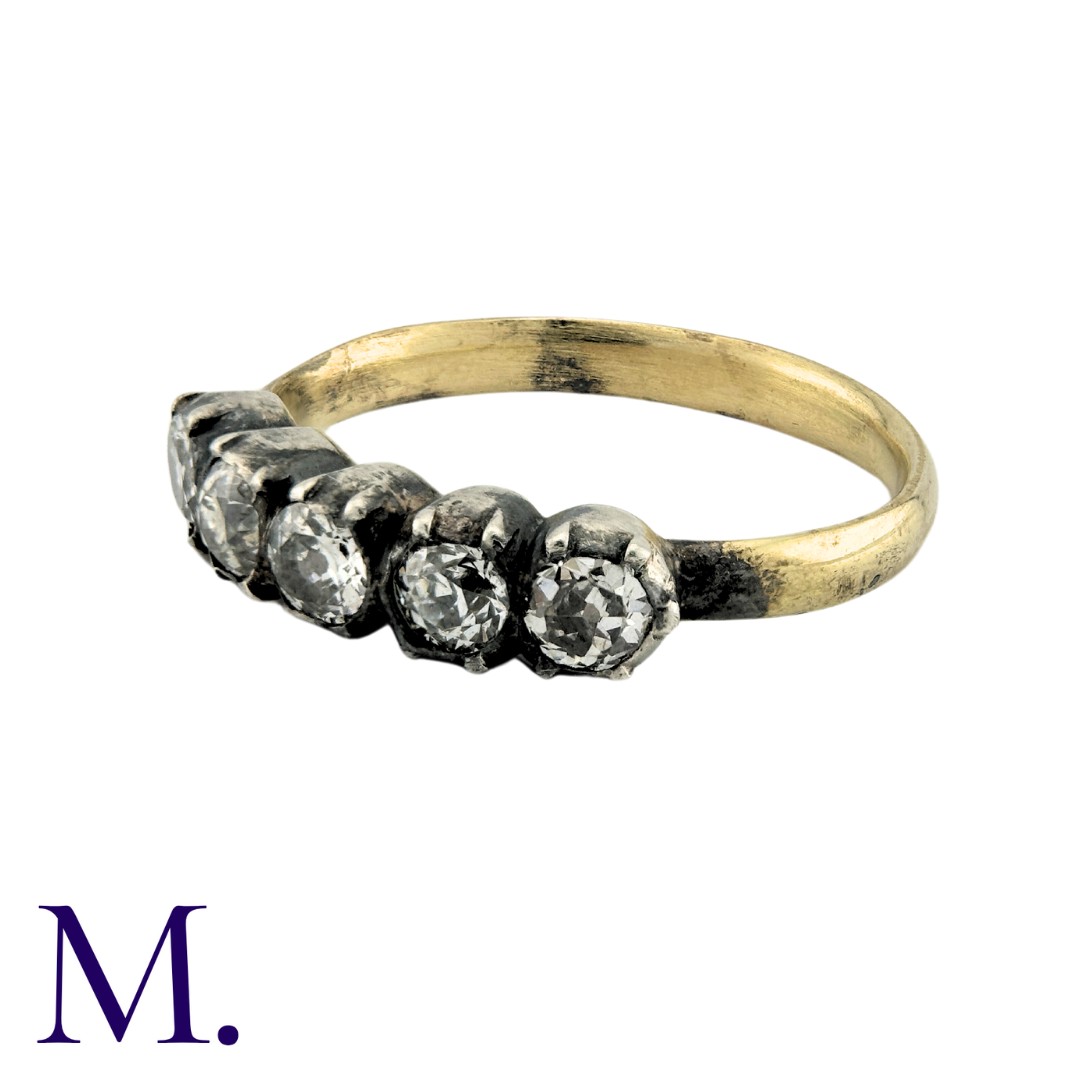 An Old Cut Diamond Five Stone Ring in yellow gold and silver, set with five old cut diamonds - Image 2 of 4