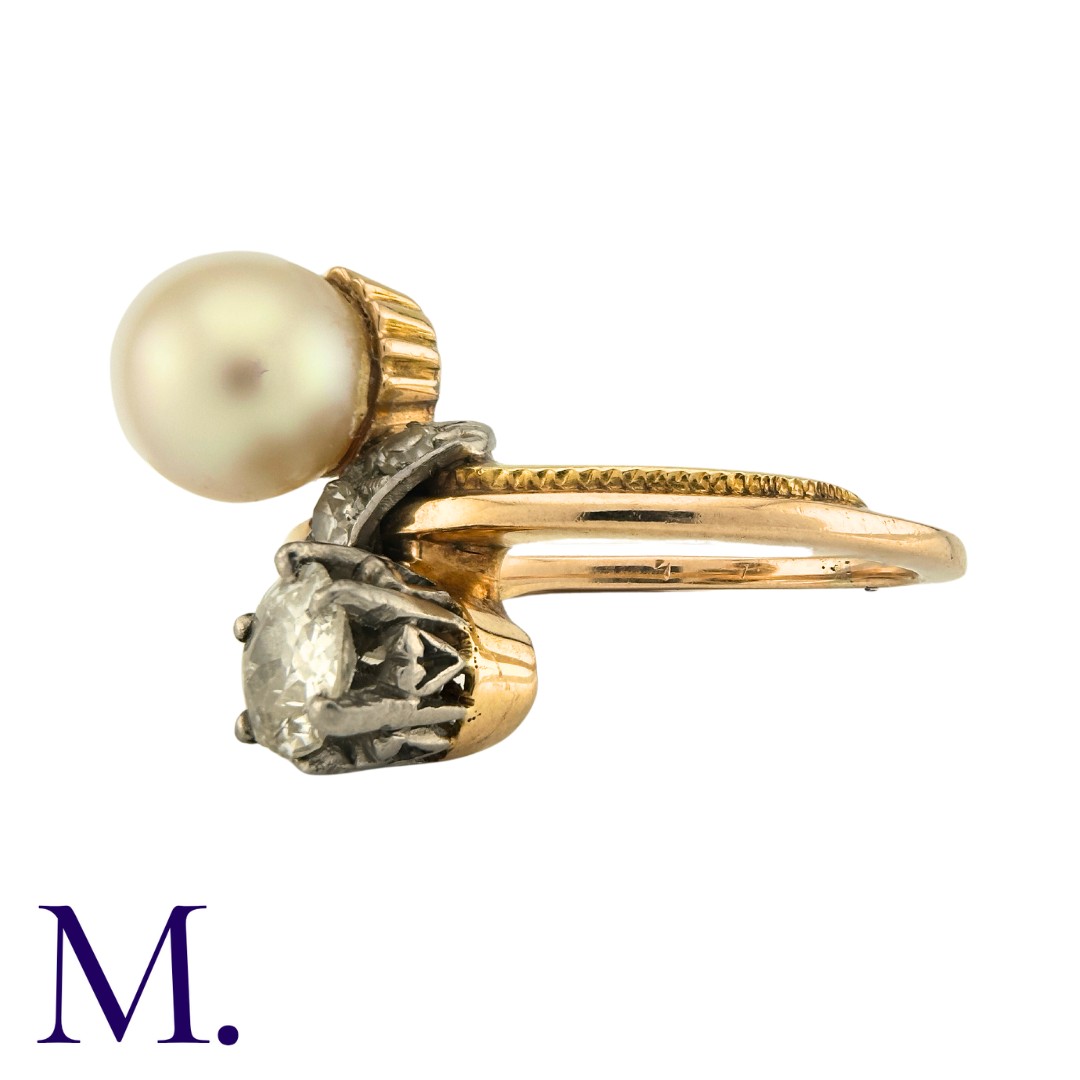 A Diamond And Pearl Toi Et Moi Ring in yellow gold, set with a principal old cut diamond of - Image 2 of 3