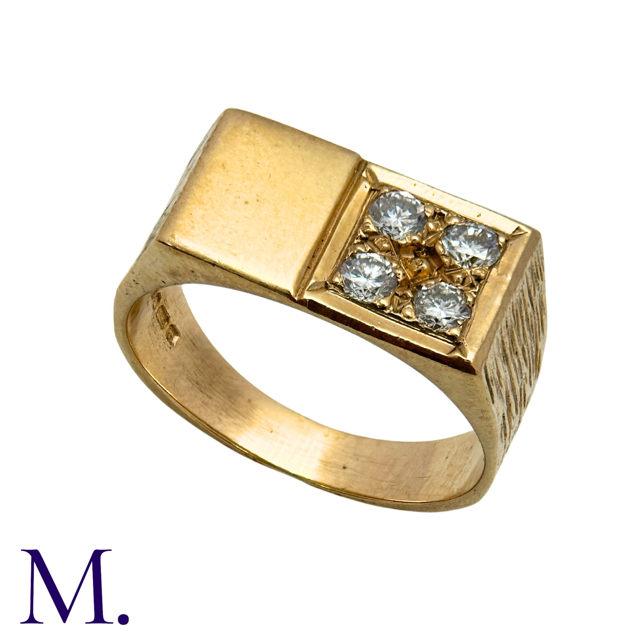 A Diamond-Set Signet Ring in 9K yellow gold, with a rectangular face, half polished and the other - Image 4 of 4