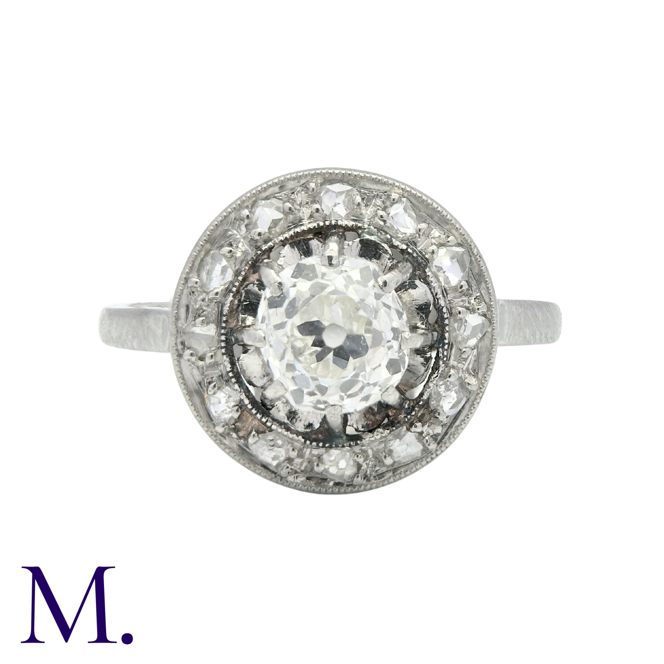 A Diamond Cluster Ring in platinum, set with an old cut diamond of approximately 1.0ct to the centre - Image 3 of 4