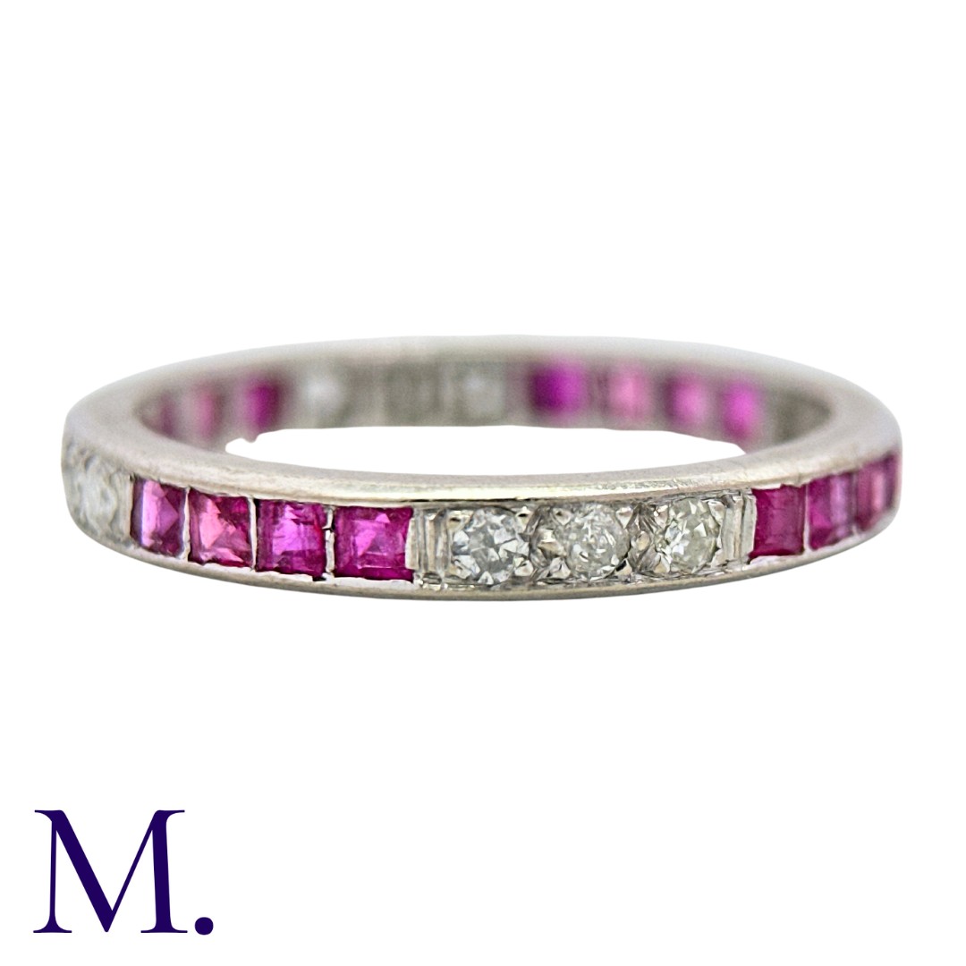 An Antique Ruby and Diamond Eternity Ring in white gold, set all around with alternating sections of - Image 2 of 2