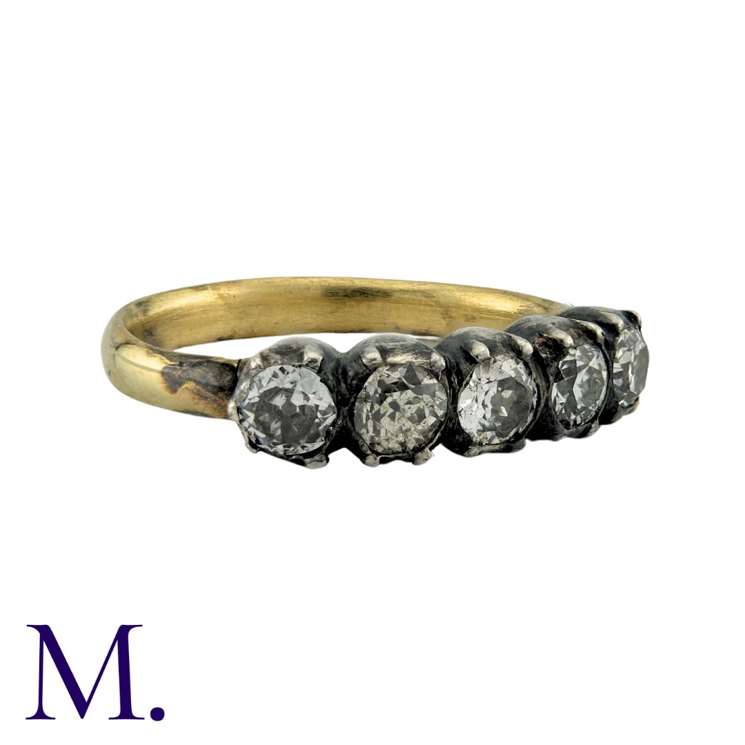 An Old Cut Diamond Five Stone Ring in yellow gold and silver, set with five old cut diamonds - Image 4 of 4