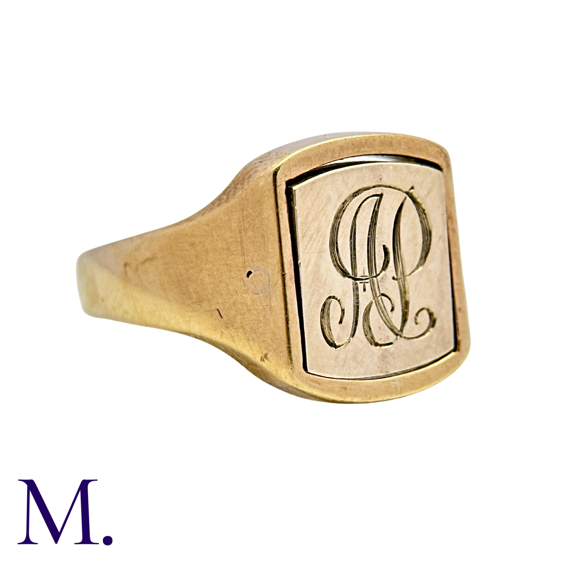 A Masonic Swivel Ring in 9k yellow gold, the signet ring with blue enamel set with gold square and - Image 4 of 4