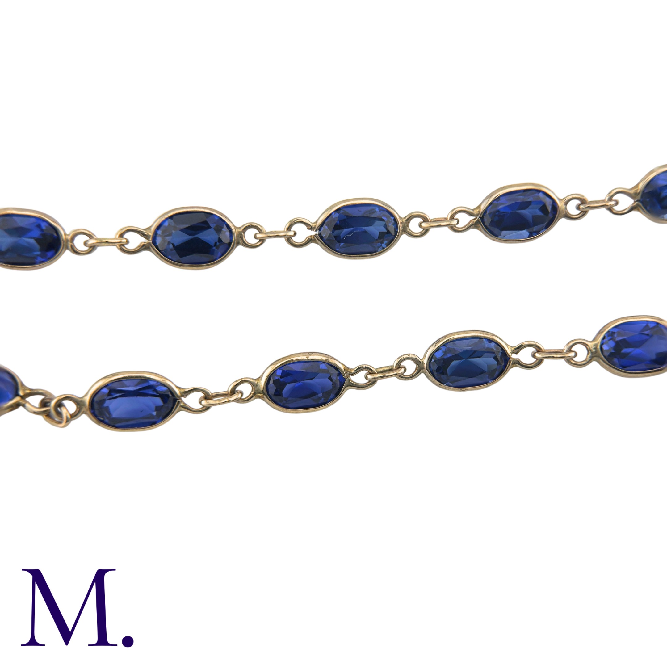 A Sapphire Bracelet in 9K yellow gold, with 14 spectacle-set oval-cut sapphires, each sapphire - Image 2 of 3