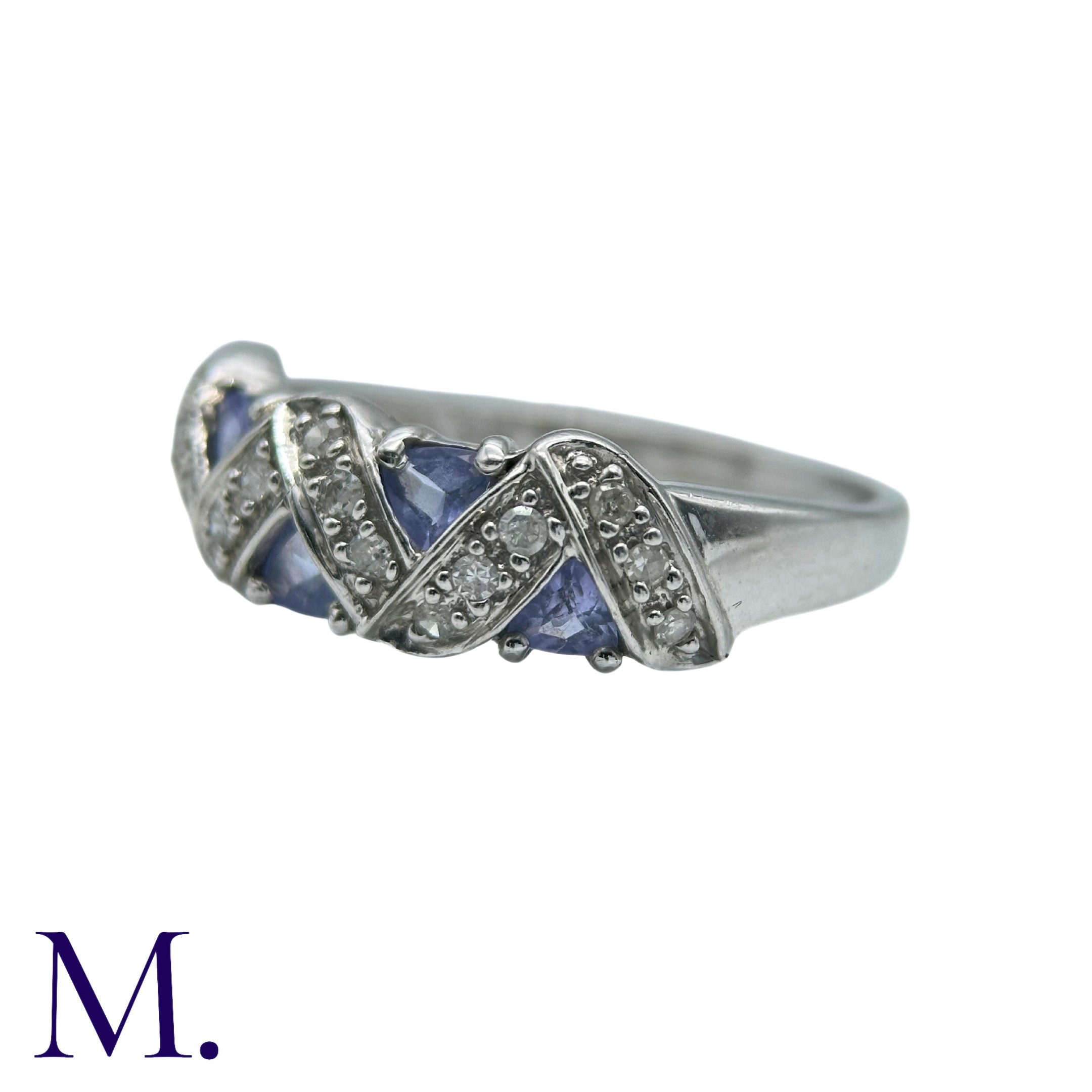 A Tanzanite And Diamond Ring in 9k white gold, set with trillion cut tanzanites and round cut - Image 3 of 4