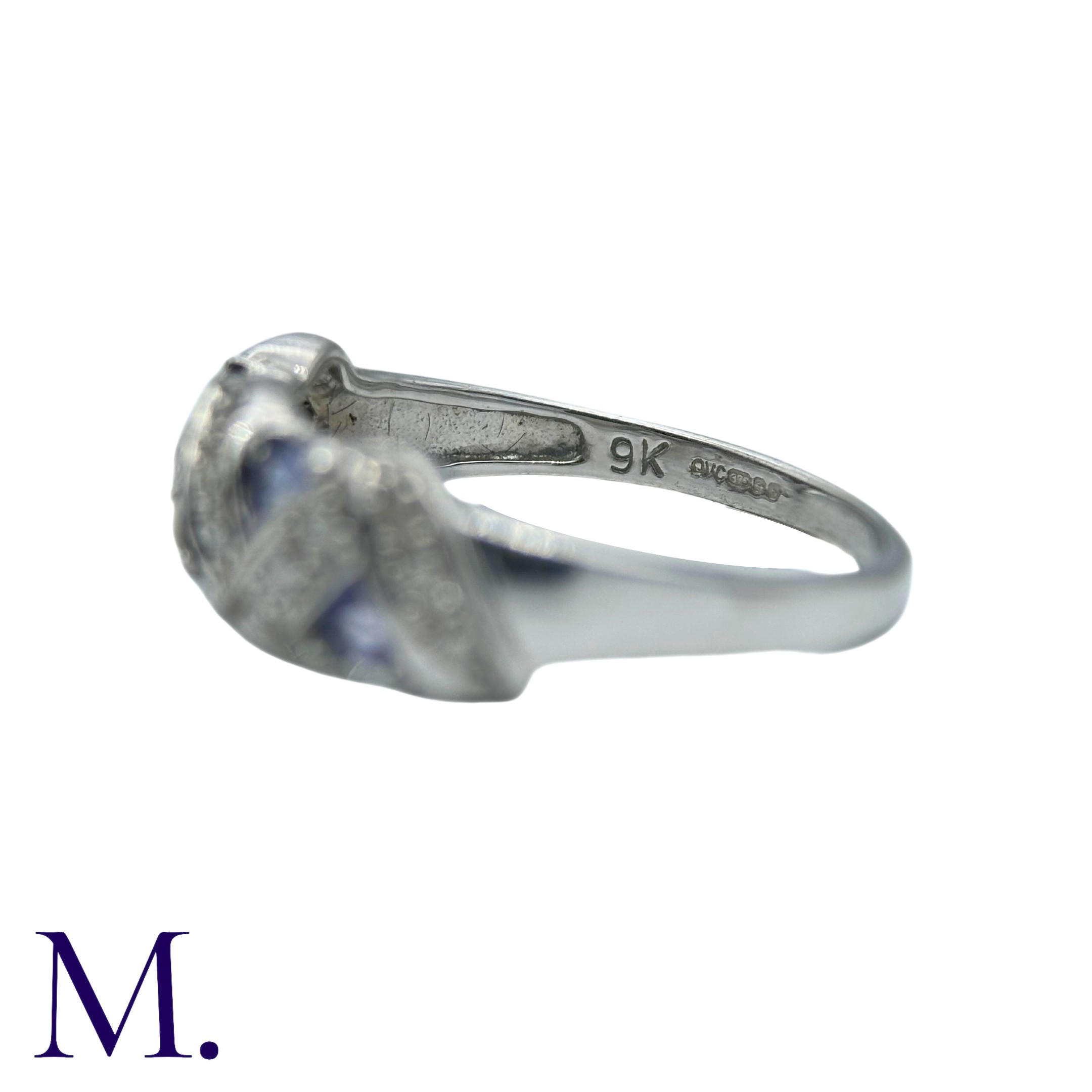 A Tanzanite And Diamond Ring in 9k white gold, set with trillion cut tanzanites and round cut - Image 4 of 4