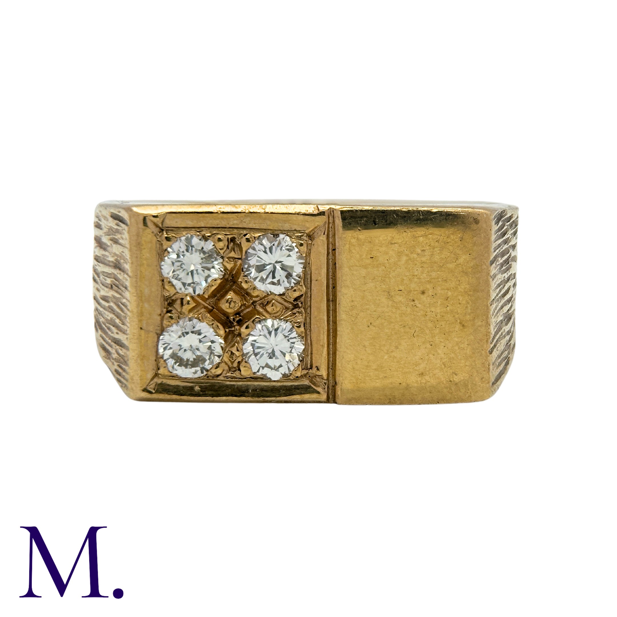 A Diamond-Set Signet Ring in 9K yellow gold, with a rectangular face, half polished and the other - Image 2 of 4