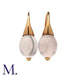 A Pair of Pink Stone Earrings in 18K rose gold, set with oval cabochon morganites. Size: 2.1cm