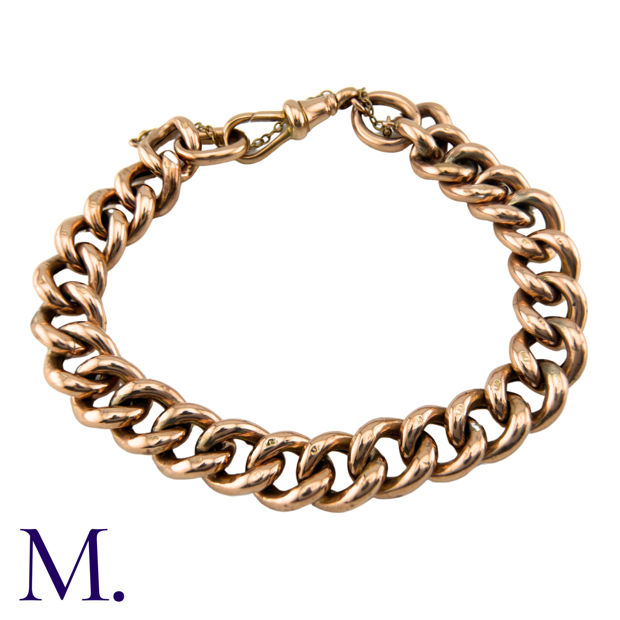 A 'Night and Day' Curb Bracelet in 9K rose gold secured with a dog clip clasp. Clasp marked for - Image 2 of 3