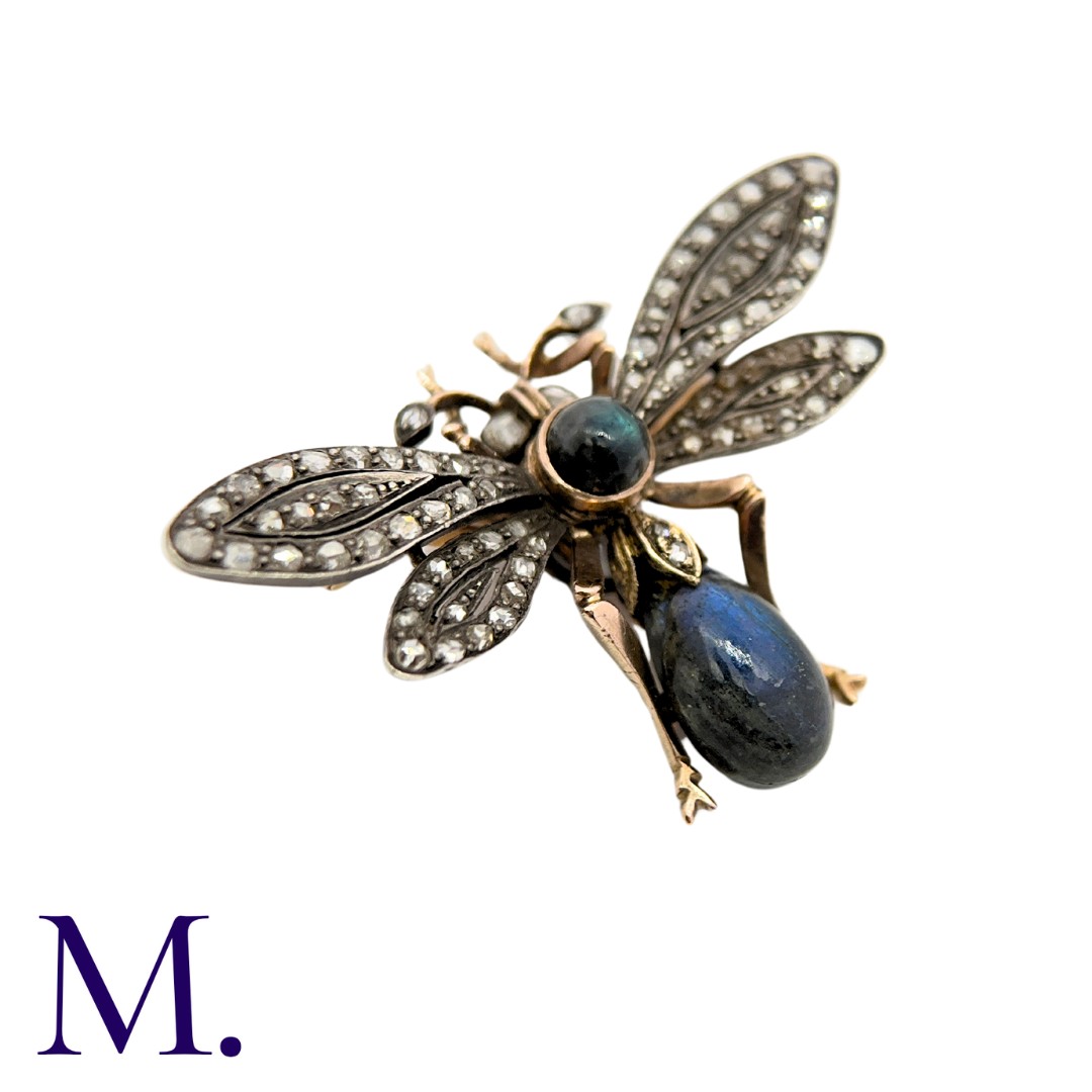 An Antique Labradorite & Diamond Insect Brooch in 18K gold and silver, set with a pear-shaped - Image 2 of 4