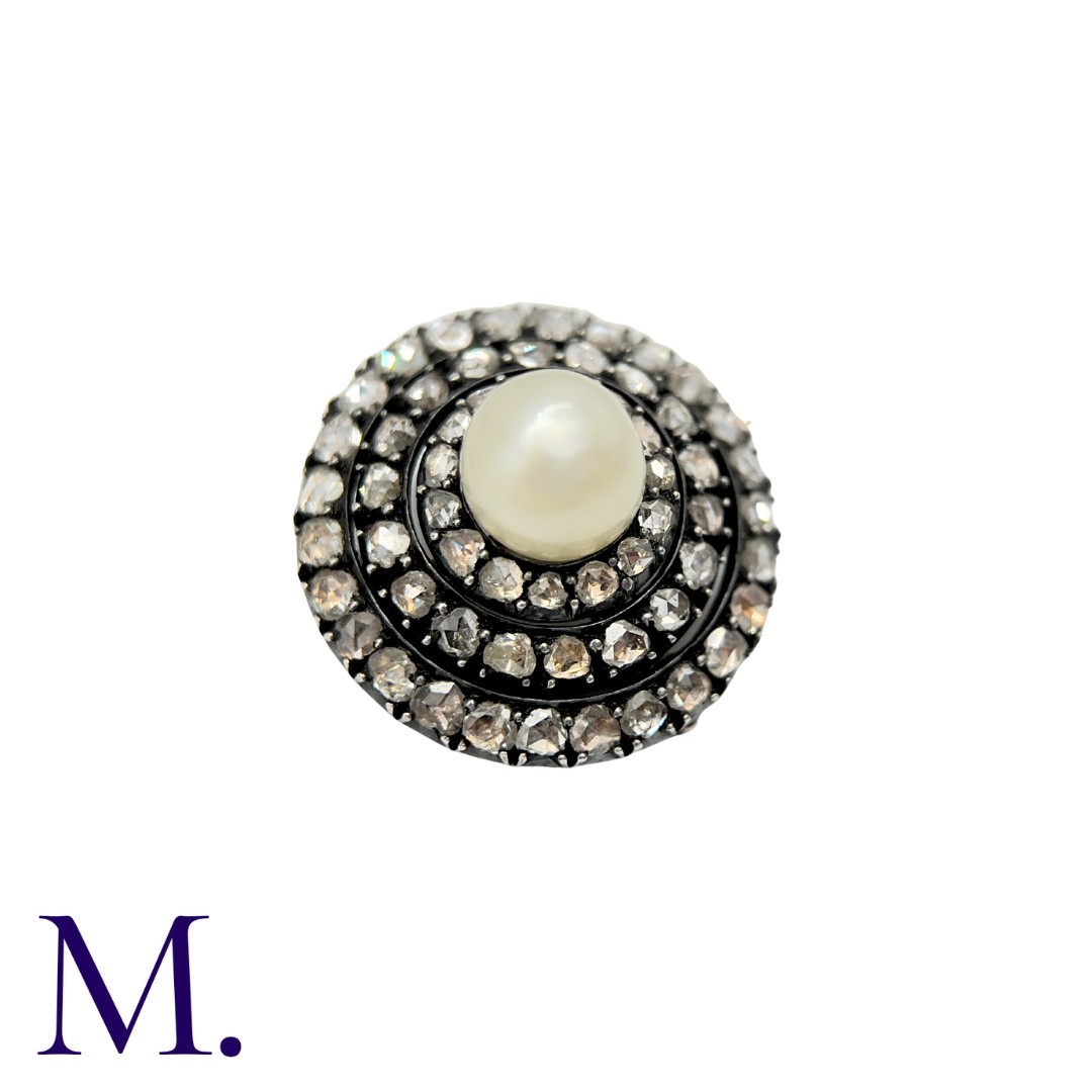 An Antique Natural Pearl and Diamond Brooch in gold and silver. Set with a pearl (accompanied by a - Image 3 of 4