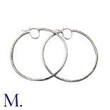 A Pair of Diamond Hoop Earrings in 18K white gold, in woven textured form, set with diamonds