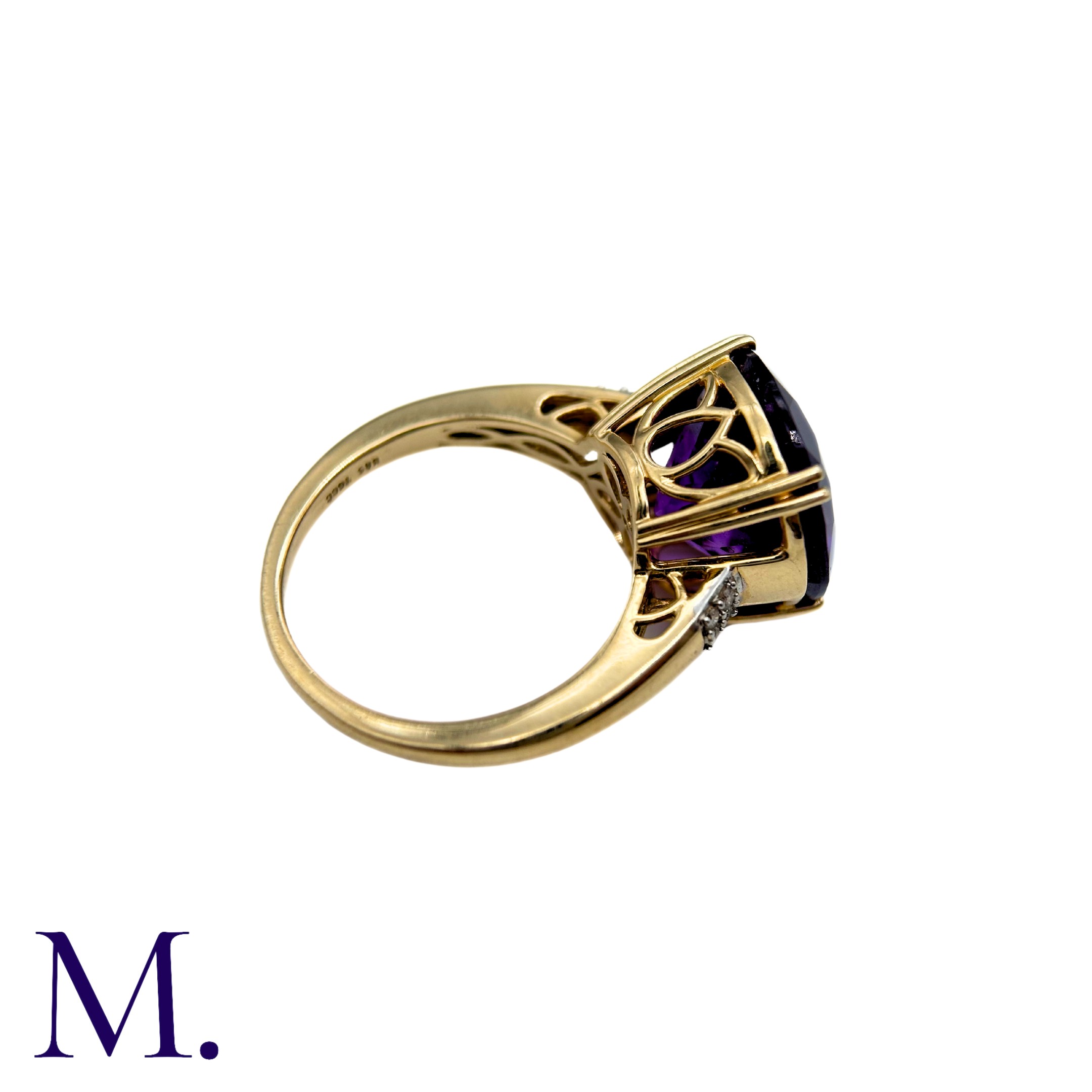 An Amethyst And Diamond Ring in 14k yellow gold, set with a principal round cut amethyst of - Image 5 of 5