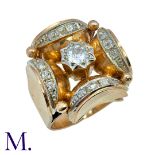 A Diamond Retro Ring in 18K yellow gold, set with a round cut diamond to the centre with rose cut