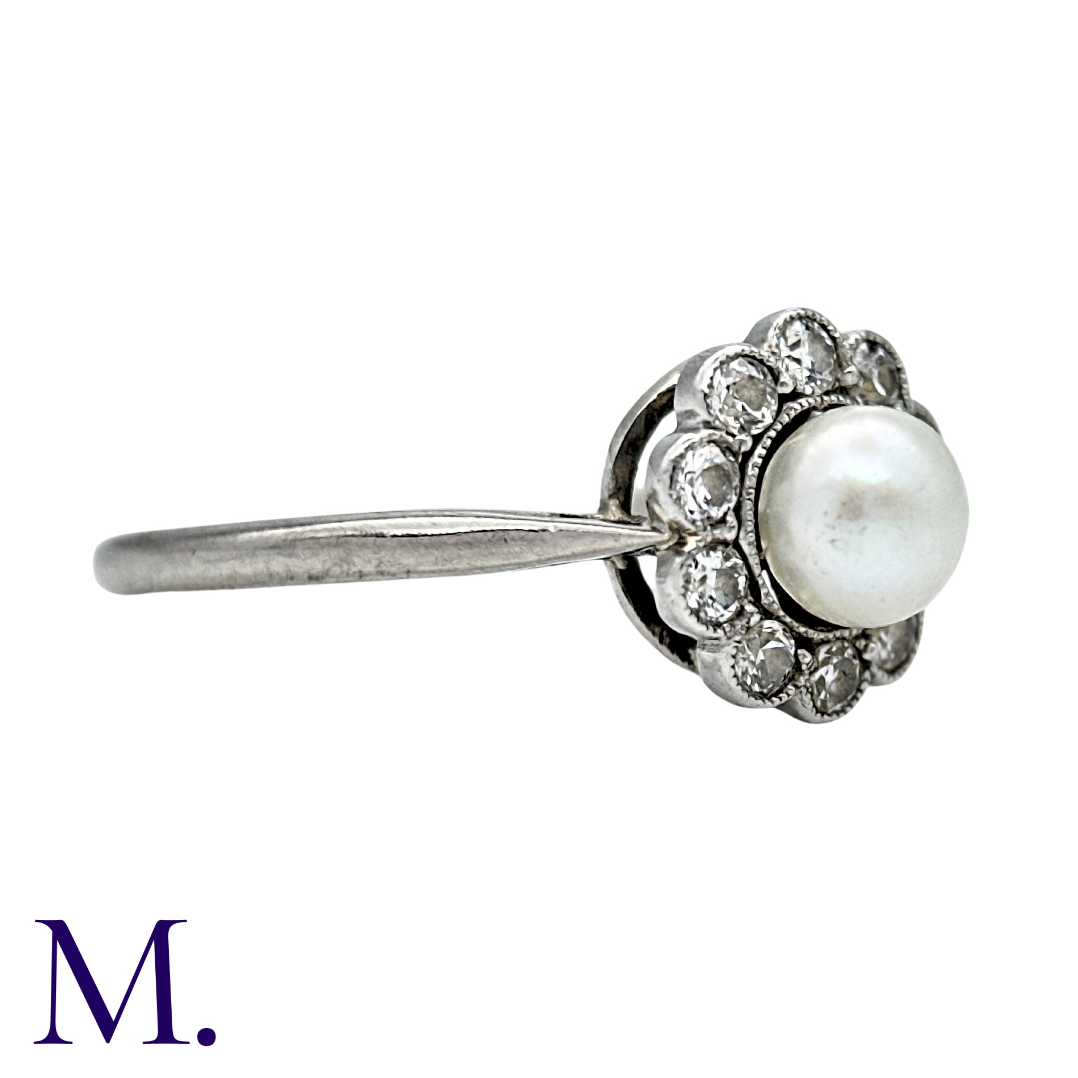 A Pearl And Diamond Cluster Ring in 18k white gold and platinum, set with a principal pearl of - Image 2 of 3