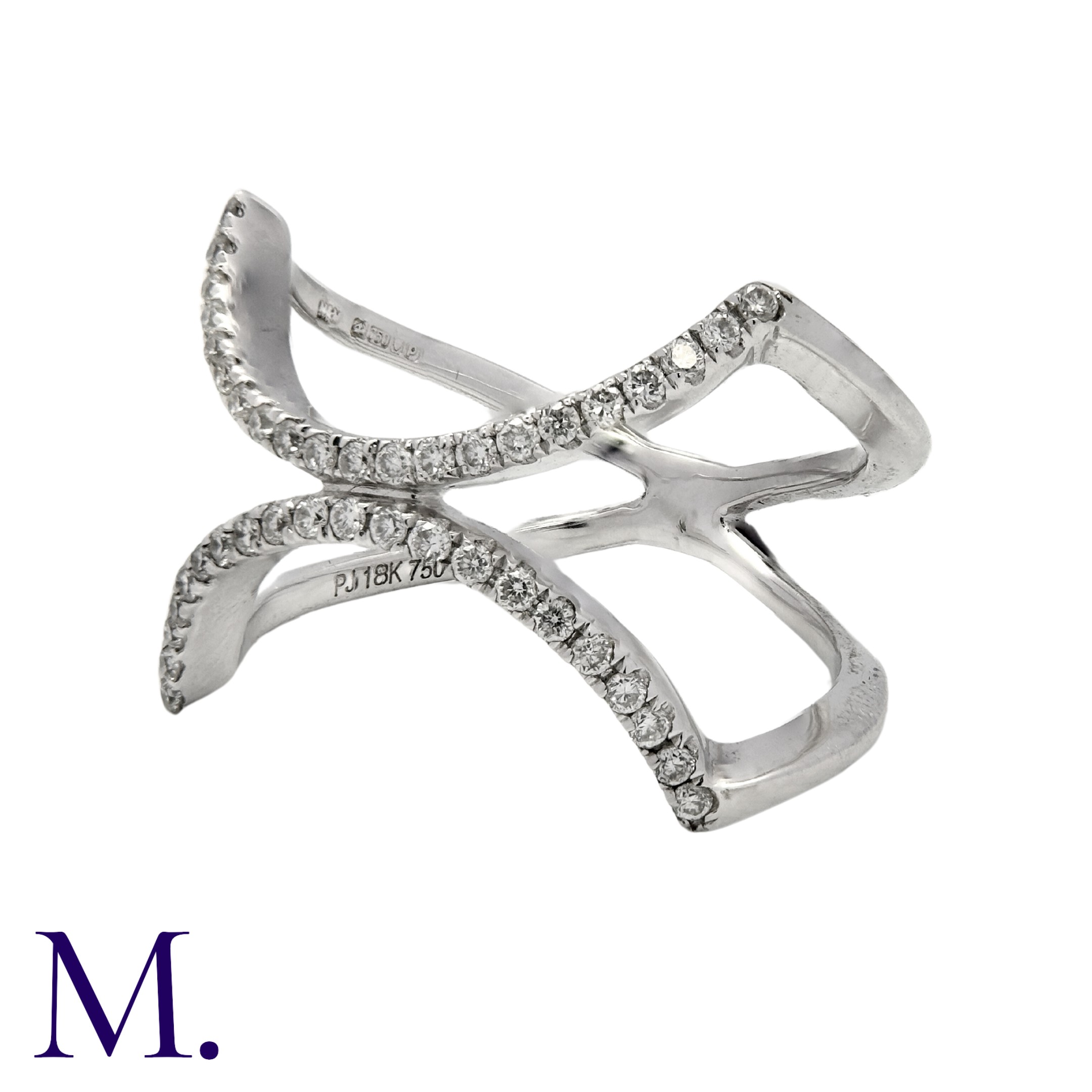 A Diamond Ring in 18K white gold set in a fine stylised 'X' form with diamonds weighing - Image 3 of 3