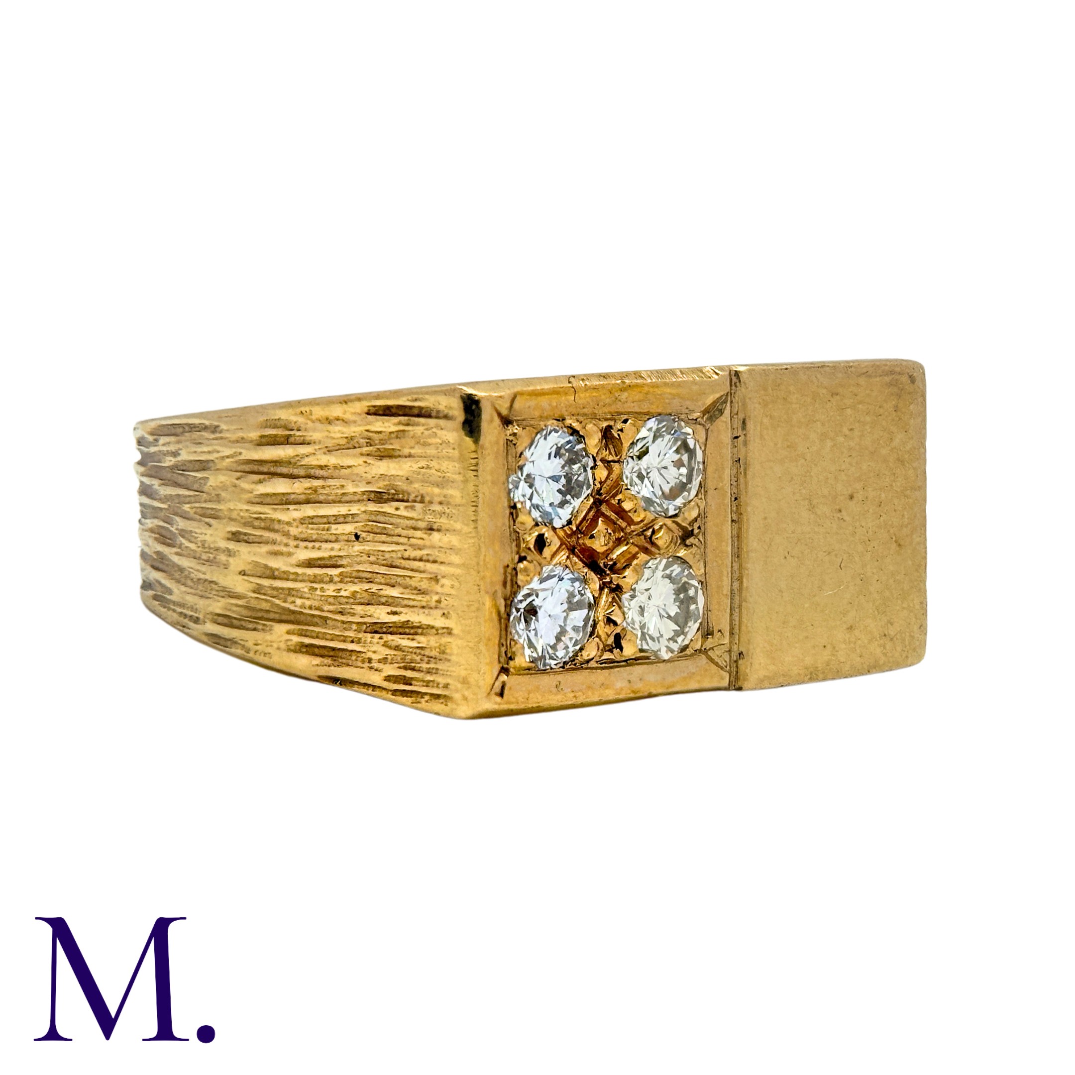 A Diamond-Set Signet Ring in 9K yellow gold, with a rectangular face, half polished and the other - Image 3 of 4