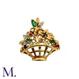 A Gemset Giardinetto Brooch in yellow gold, designed as a basket of flowers, set with diamonds,